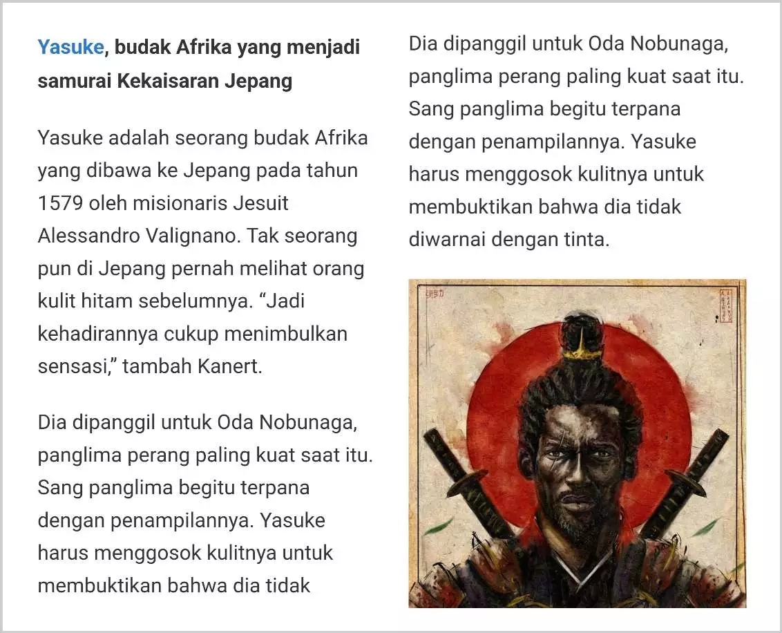 Orang Afrika yang jadi samurai di Jepang