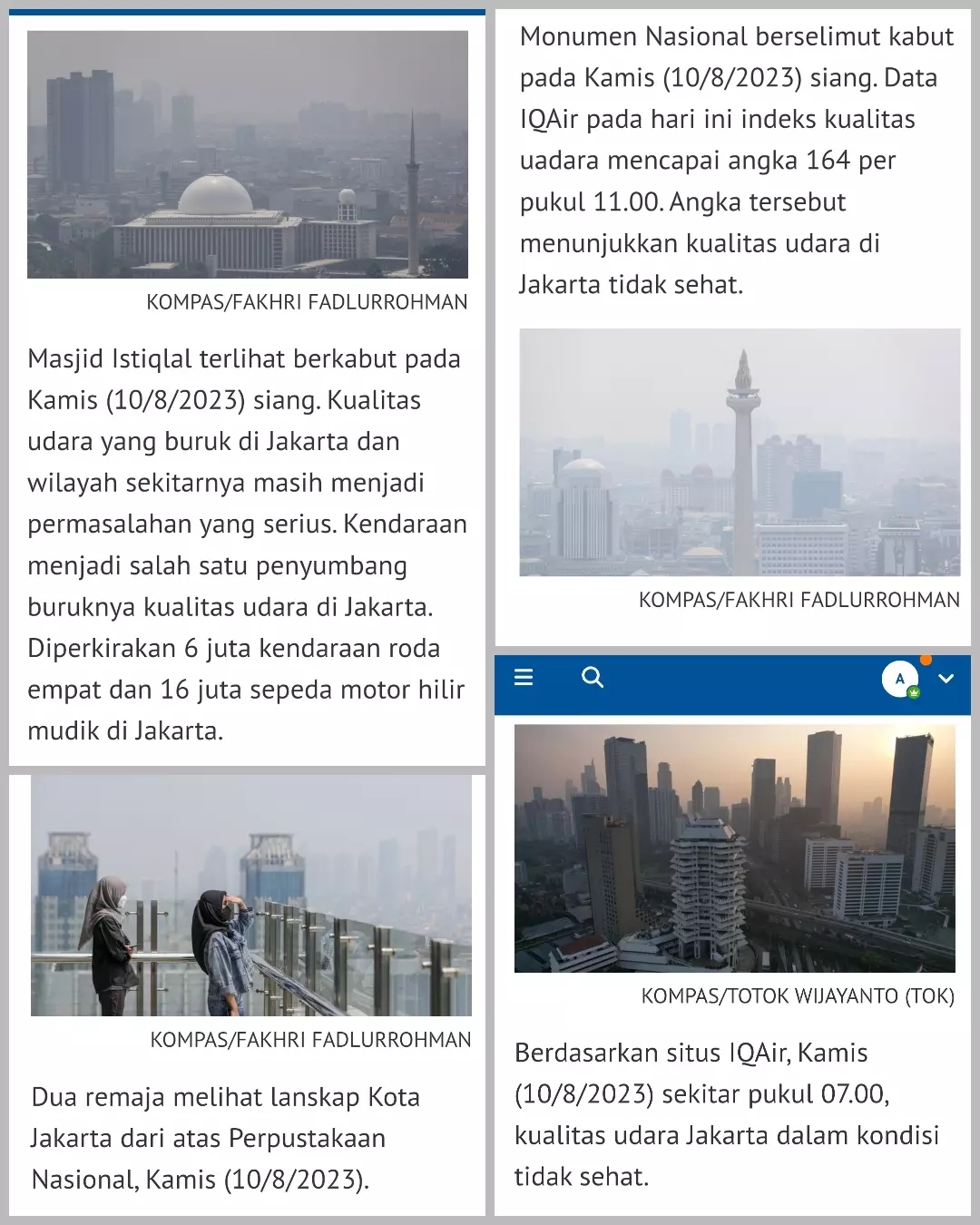 Liputan Kompas.id tentang kualitas udara Jakarta 