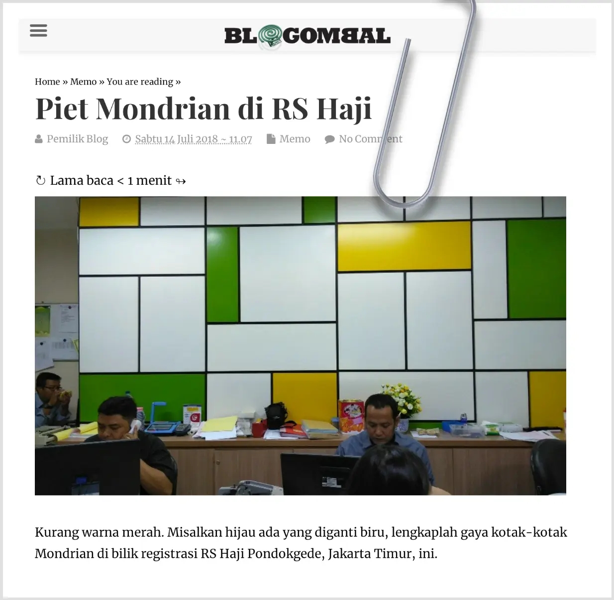 Dekorasi RS Haji Jakarta dengan gaya Piet Mondrian 
